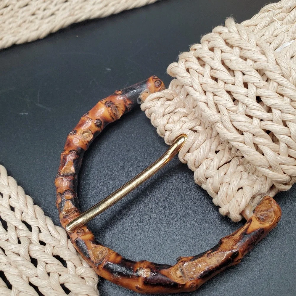 Ladies Sz.‎ Large Waxed Cotton Cord Belt With Bamboo Buckle